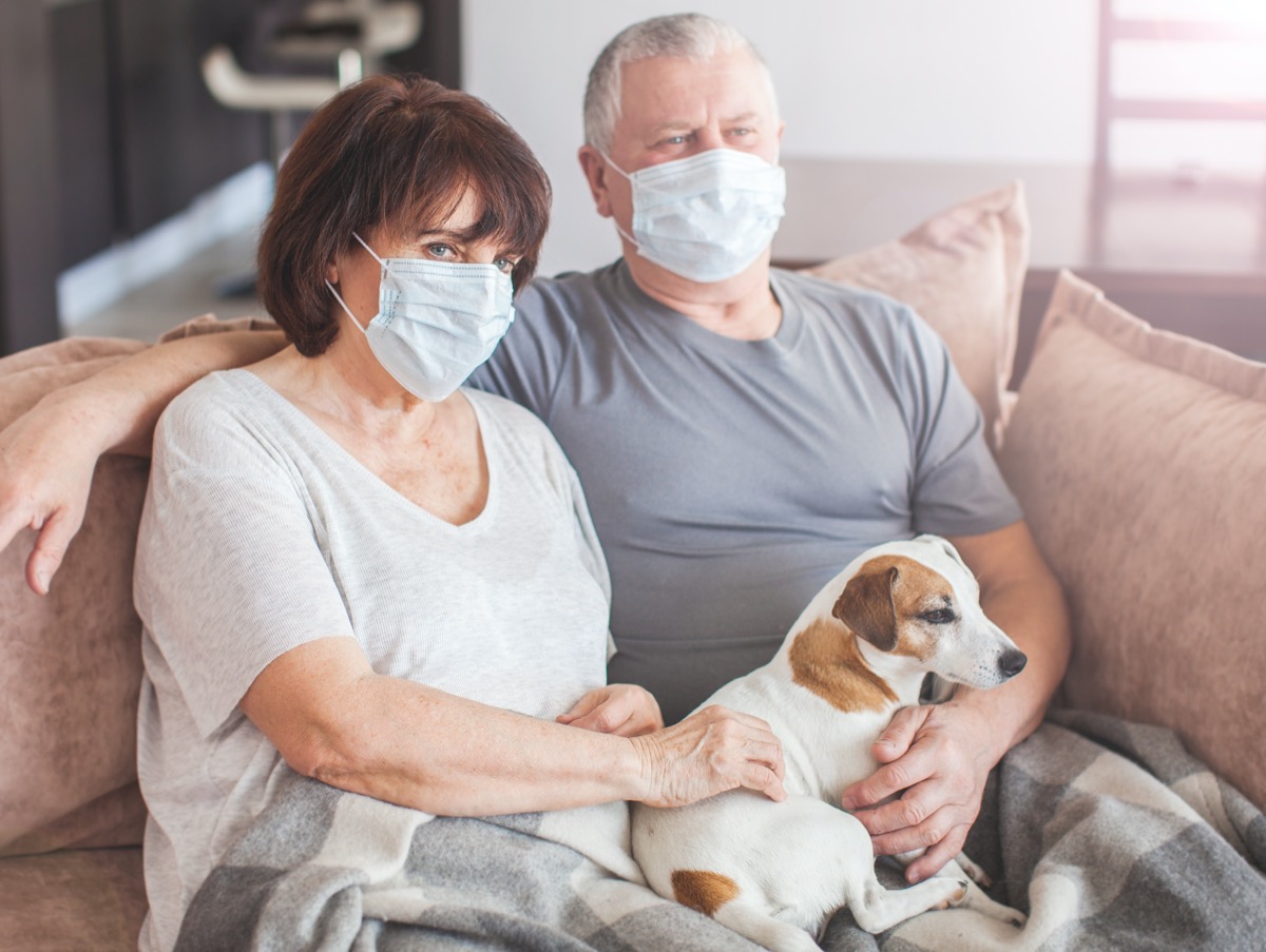 Elderly couple in medical masks during the pandemic Coronavirus CoVid-19