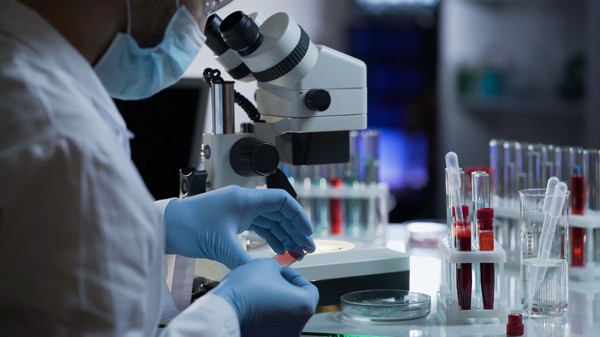 Medical worker making blood test for detection of antibodies and infections