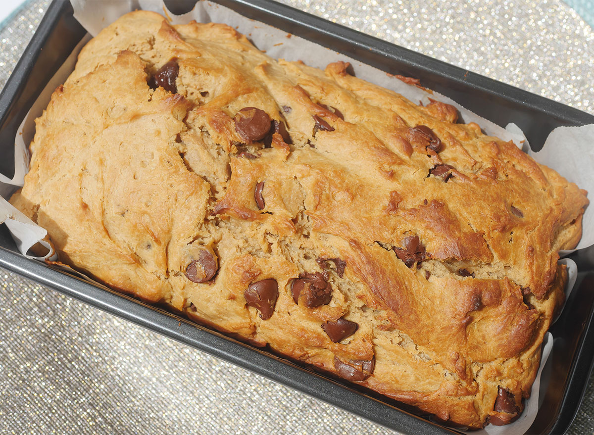 loaf of peanut butter bread with chocolate chips