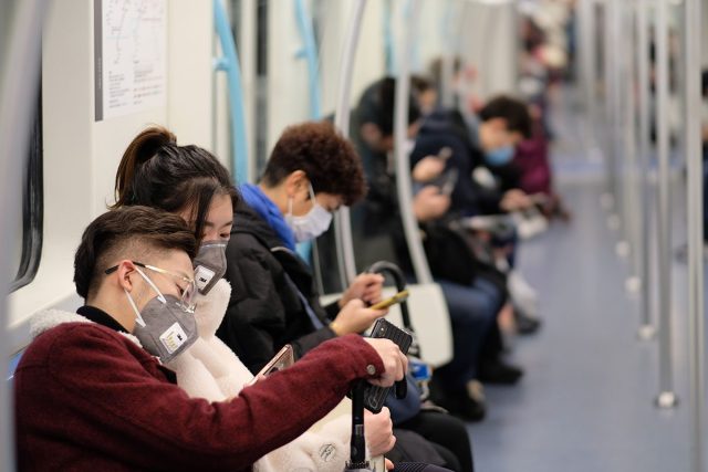 people masks subway