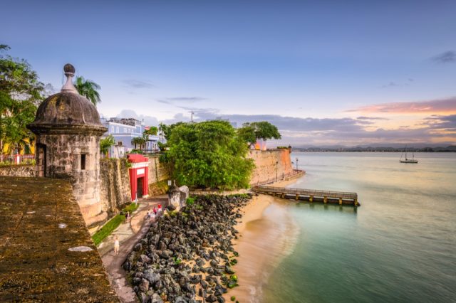 San Juan, Puerto Rico Caribbean coast along Paseo de la Princesa.
