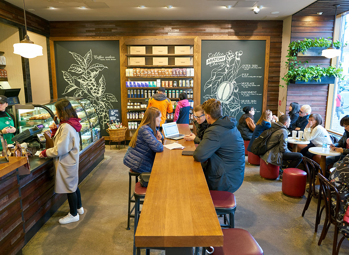 Customers Inside of a Starbucks coffee shop