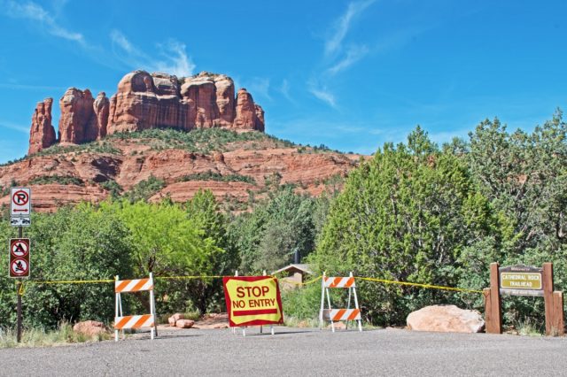 The popular Cathedral Rock trailhead has been closed by the U.S. Forest Service during the Covid-19 pandemic