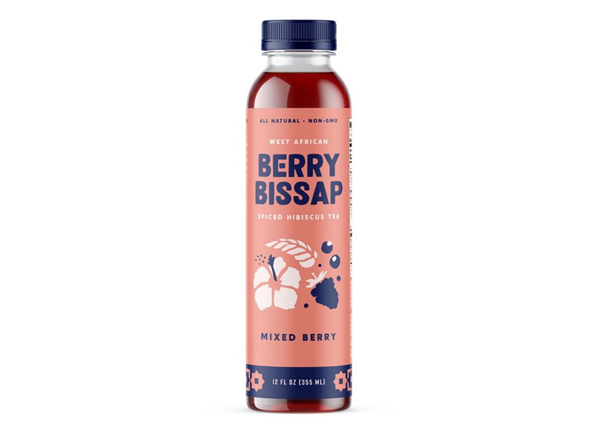 bottle of berry bissap hibiscus tea