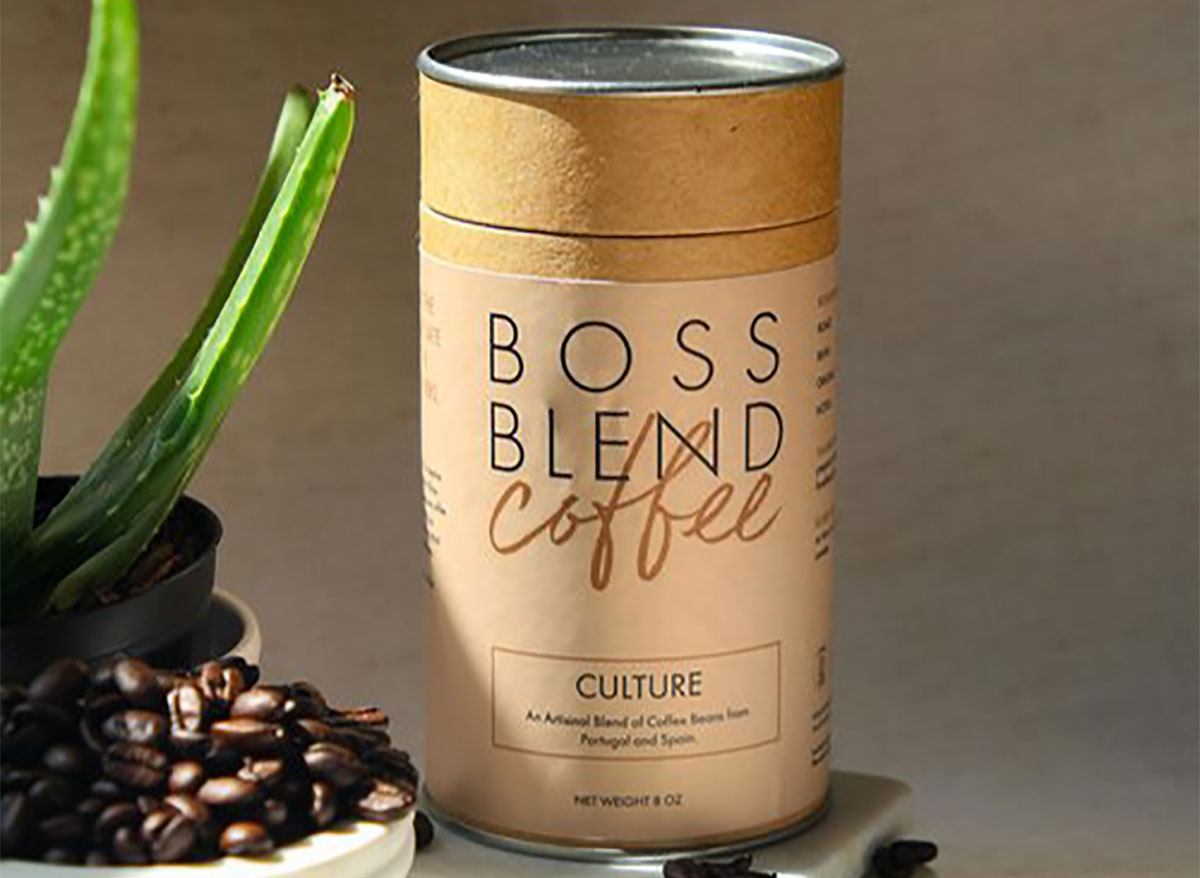 container of boss blend coffee beans