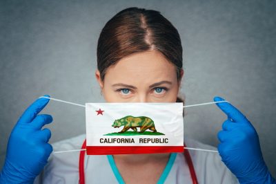 Female Doctor Portrait, protect Face surgical medical mask with California Flag