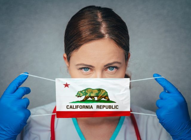 Female Doctor Portrait, protect Face surgical medical mask with California Flag