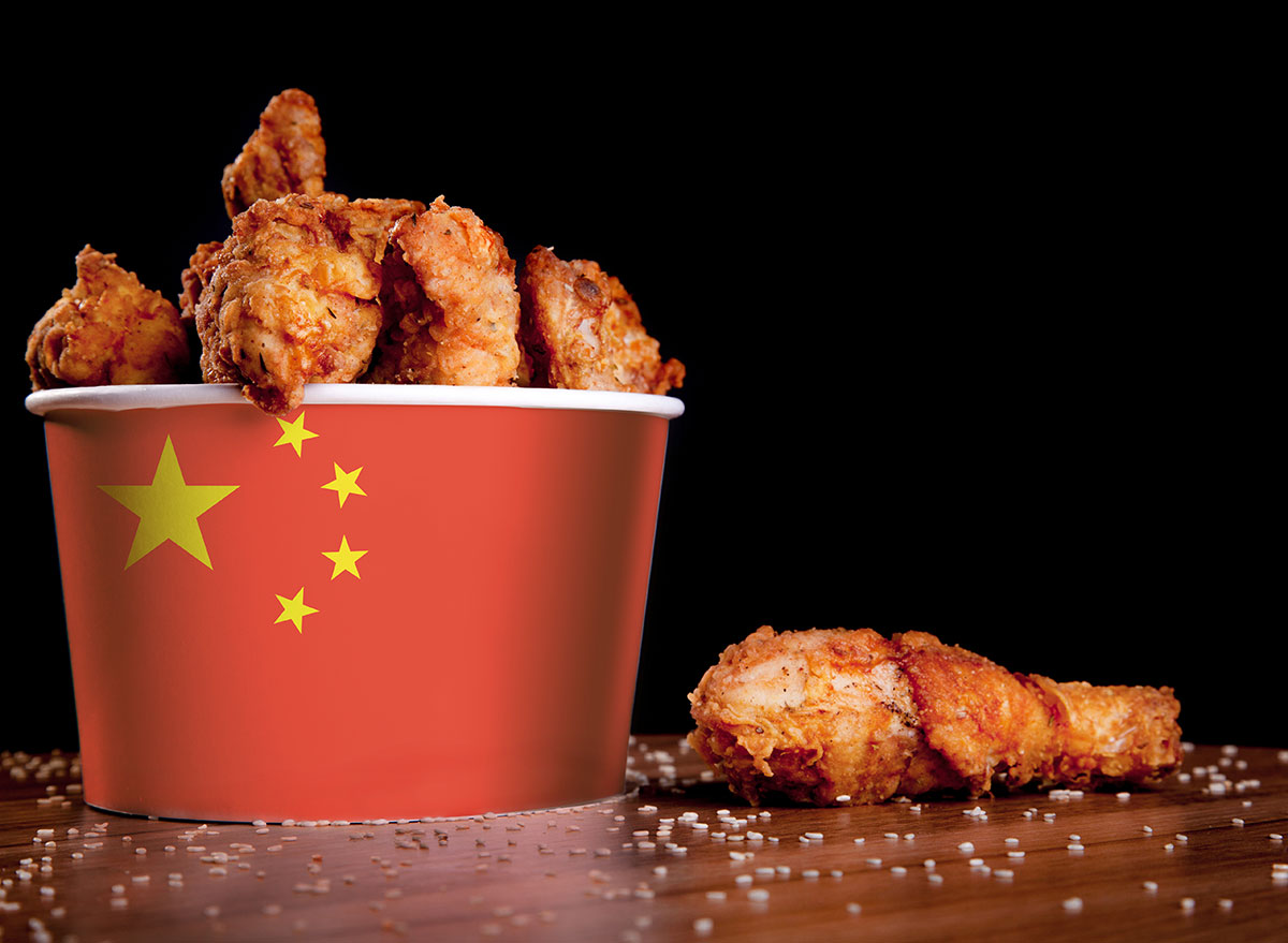 bucket of chicken with flag of china