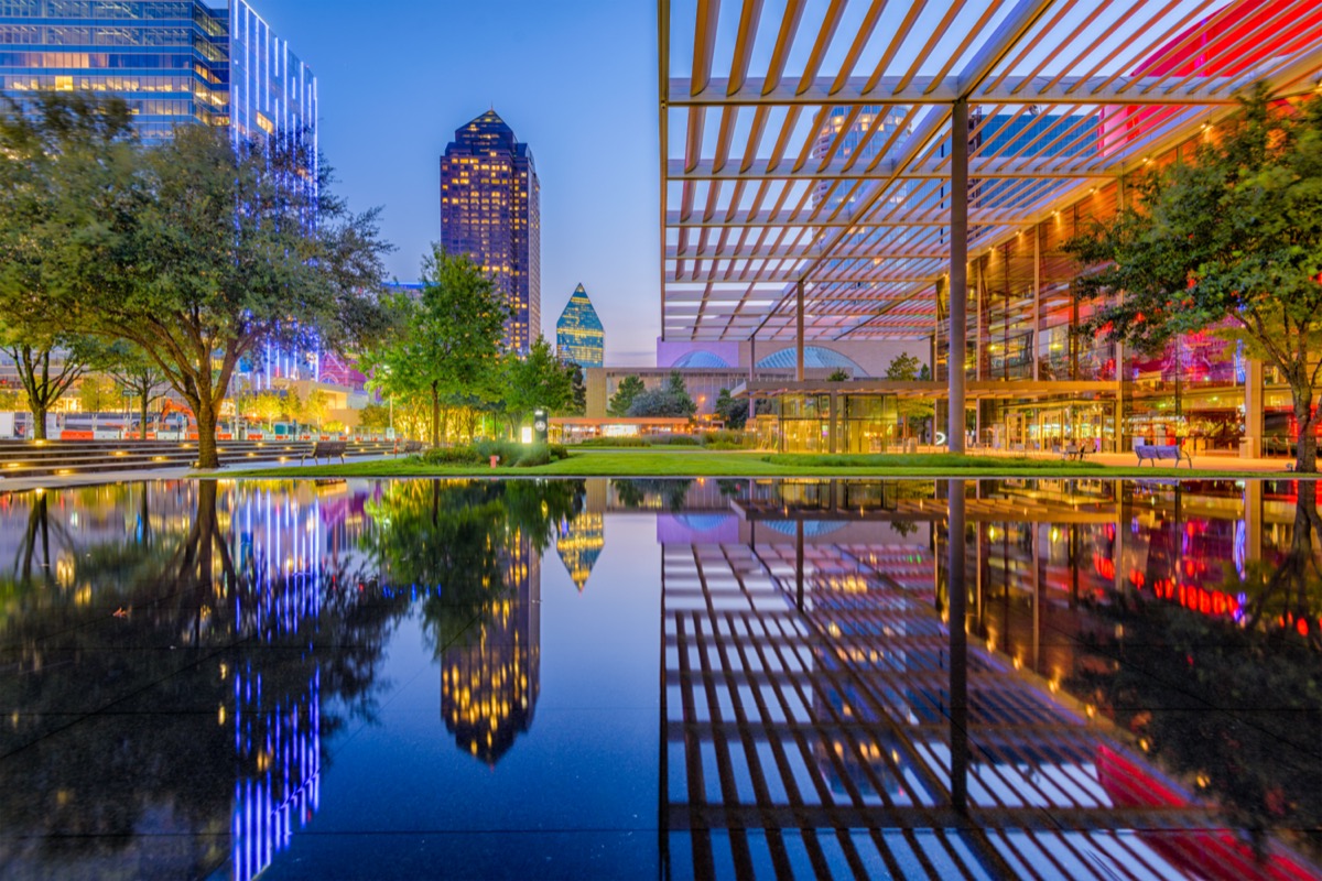 Dallas, Texas, USA downtown cityscape at twilight.