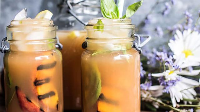 arnold palmers made with grilled peaches and basil