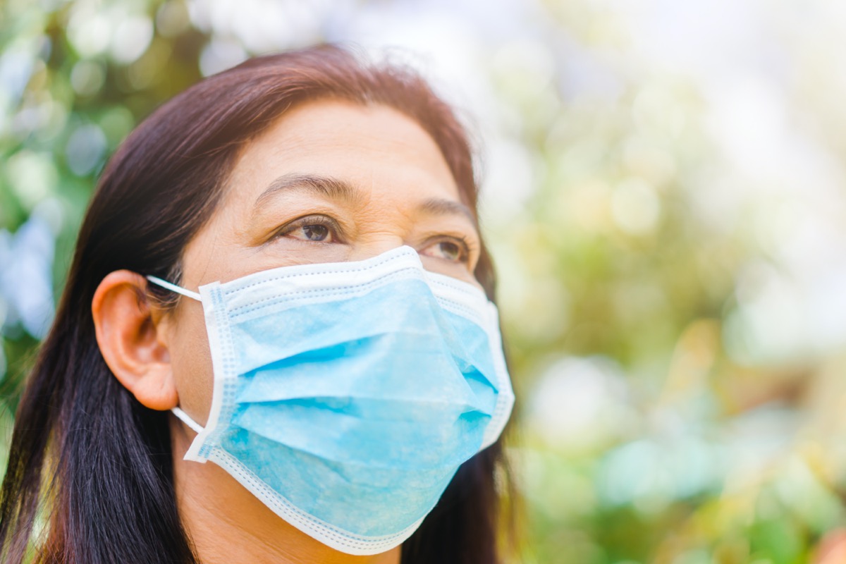 Senior old woman wearing surgical mask for protect from virus Covid-19