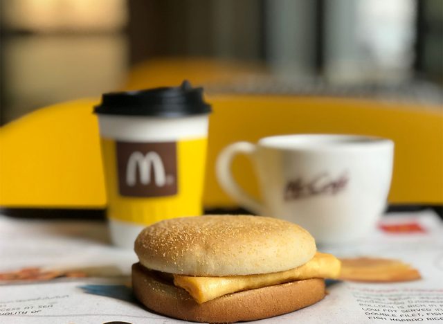 mcdonalds breakfast sandwich and coffee