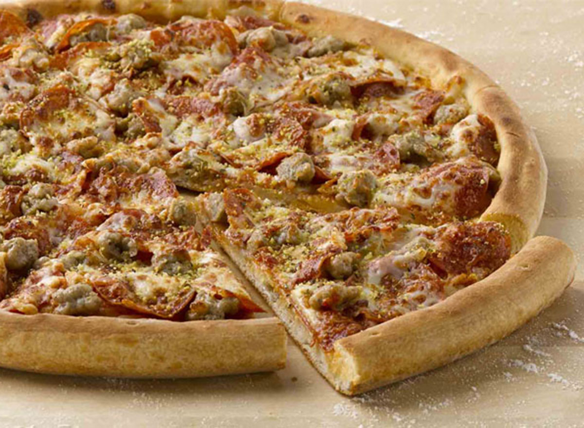 Spicy Italian sausage pizza, Carryout pizza from: Papa John…