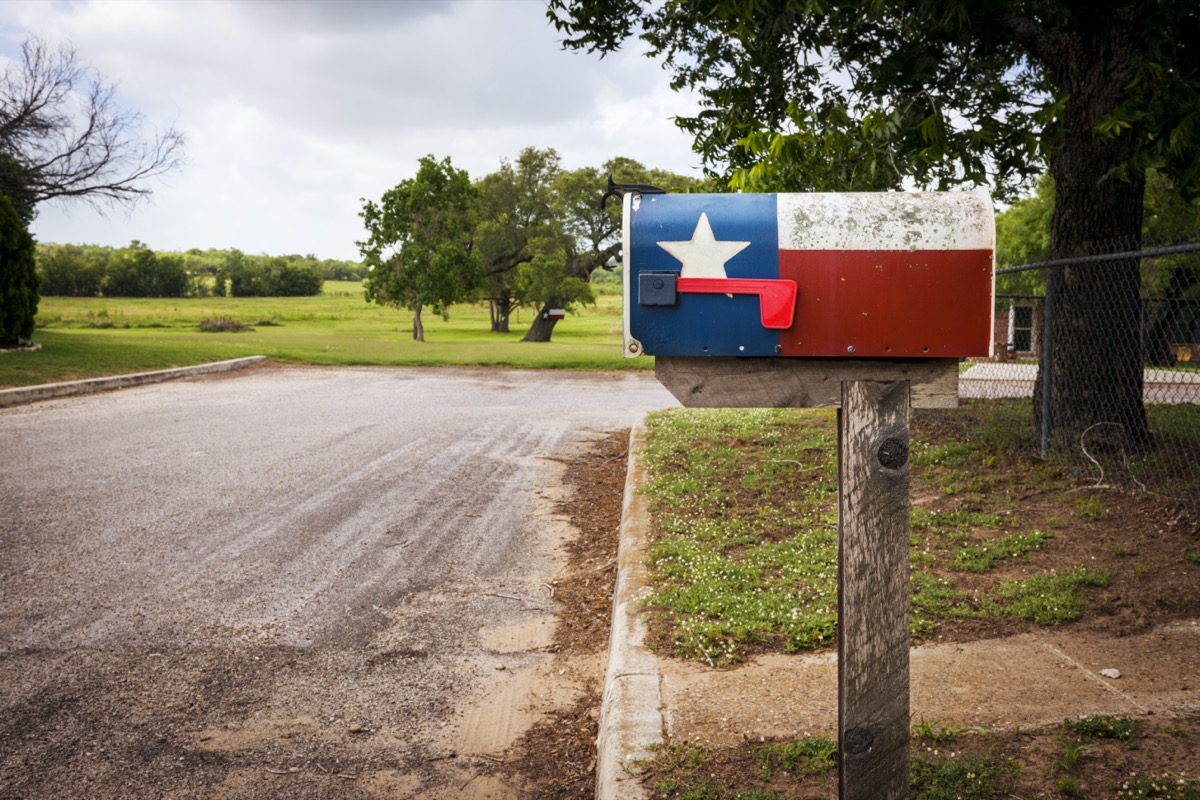 Mailbox painted with the Texas Flag in a street in Texas