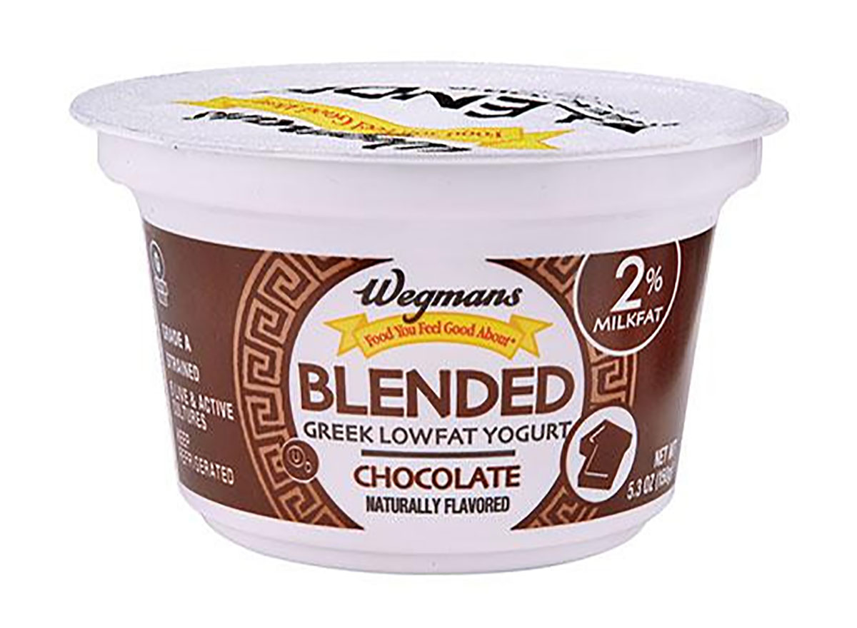 container of wegmans chocolate greek yogurt