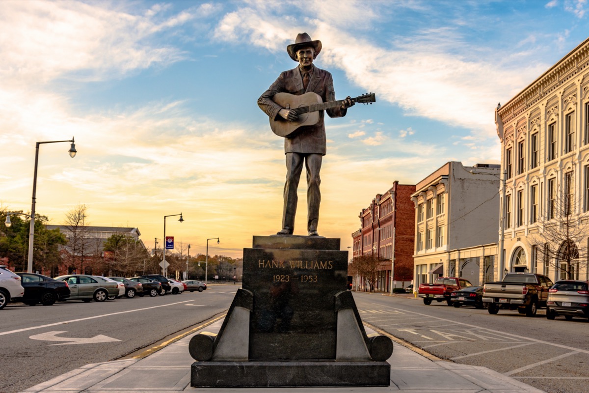 Statue of Hank Williams, the famous country singer, in its new location on Commerce Street