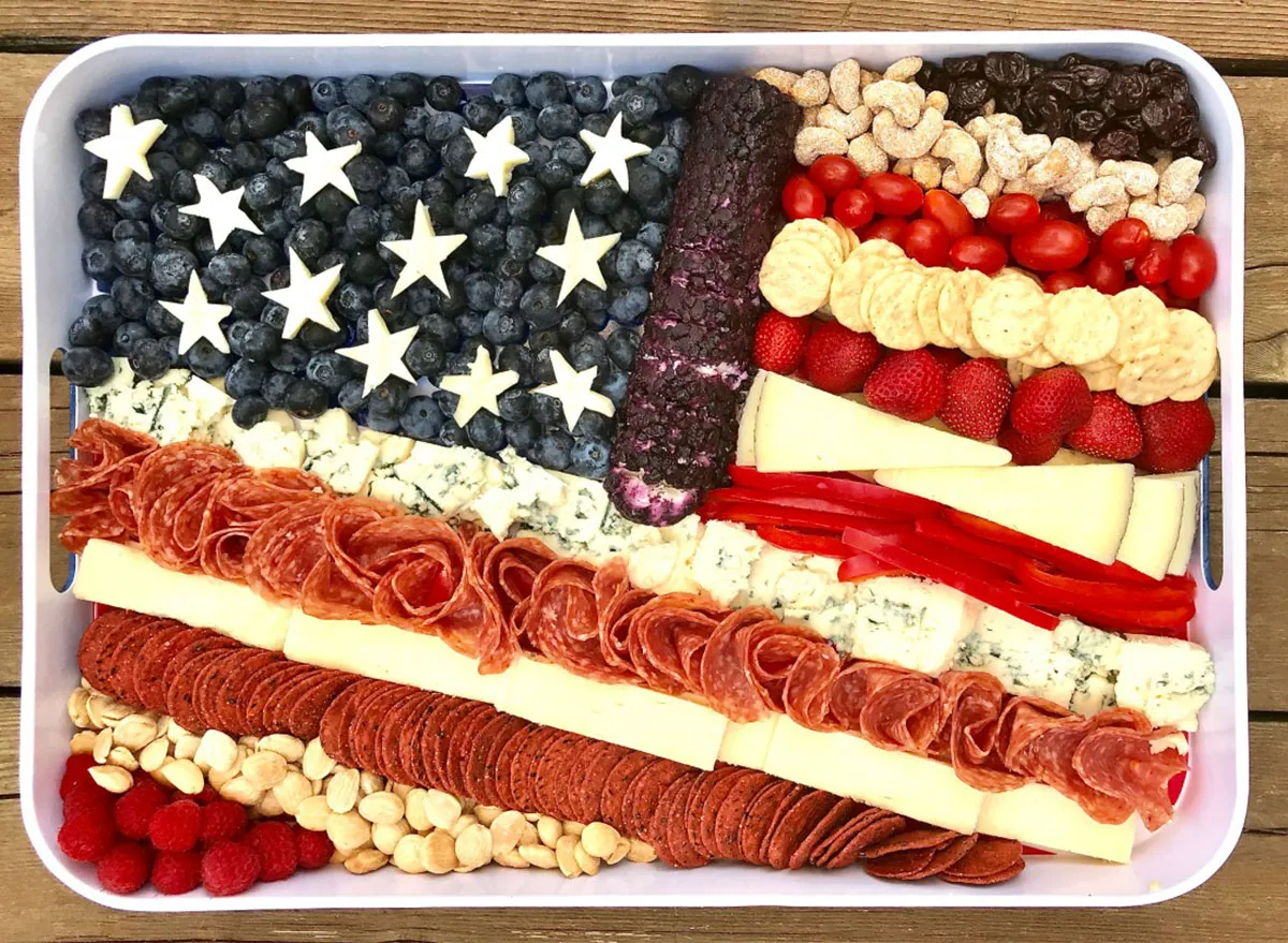 cheese and meat tray in american flag shape