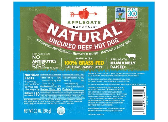 applegate beef hot dog