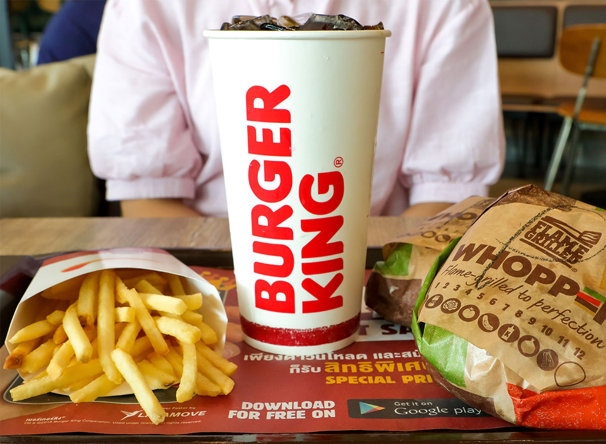burger king drink fries and burger on tray