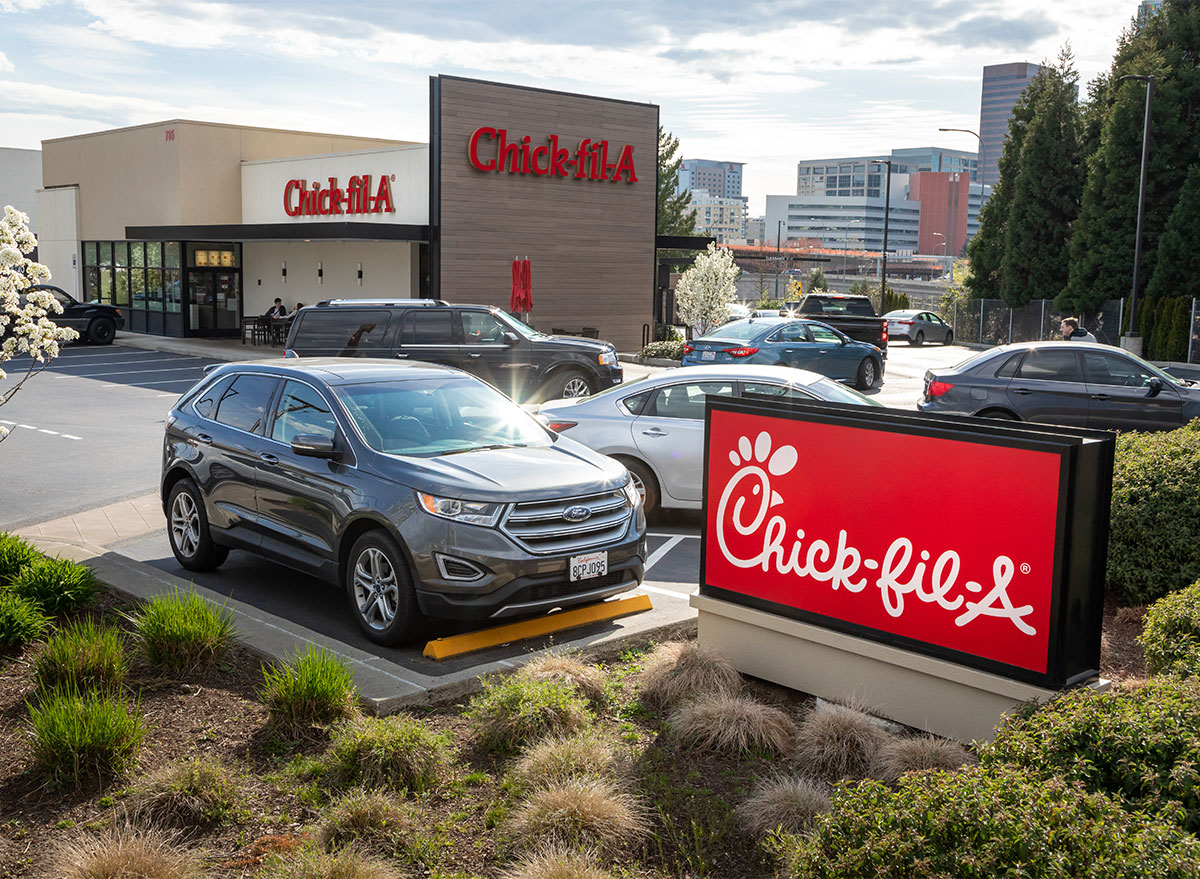 chick fil a parking lot and restaurant exterior
