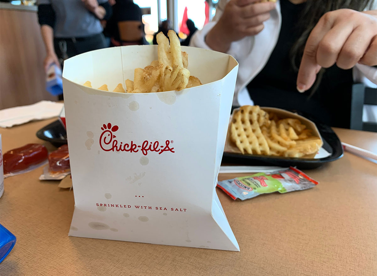 chick fil a waffle fries on table