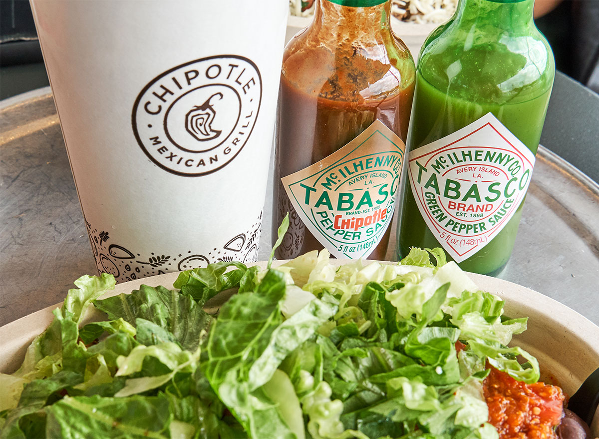 chipotle cup tabasco bottles burrito bowl