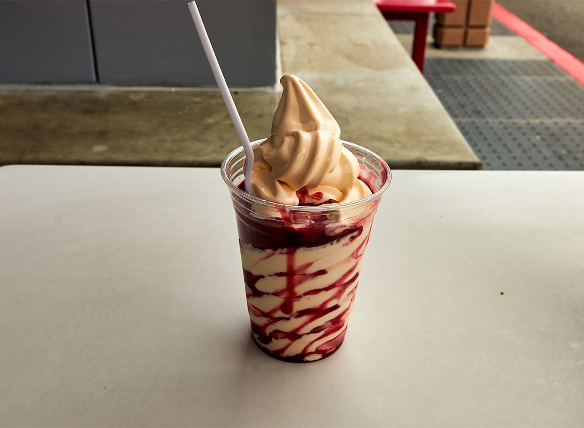 costco berry sundae on table