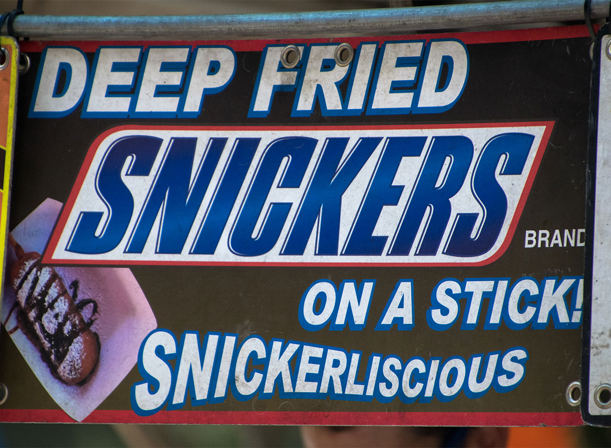 sign for deep fried snickers at state fair