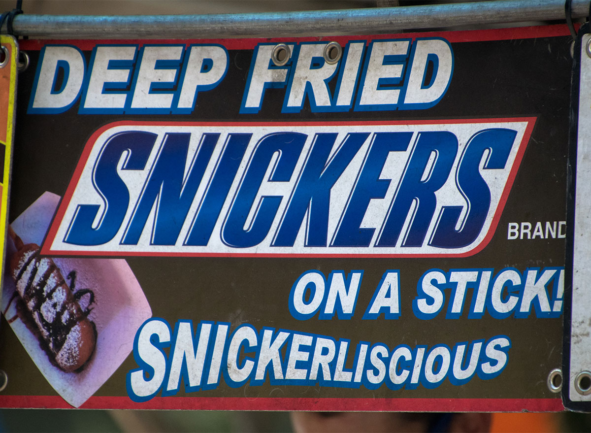sign for deep fried snickers at state fair