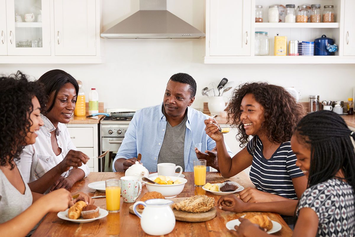 family eating breakfast