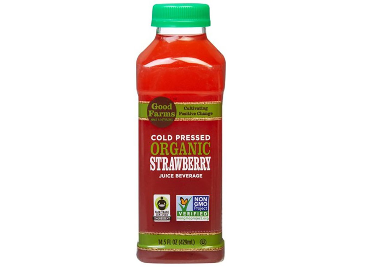 bottle of goodfarms strawberry juice