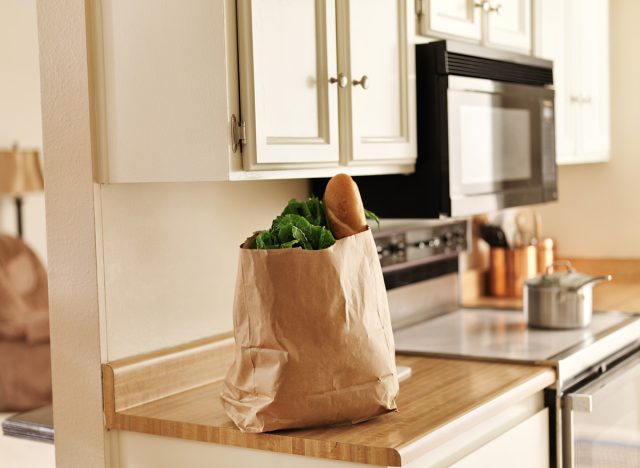 grocery bag on kitchen counter