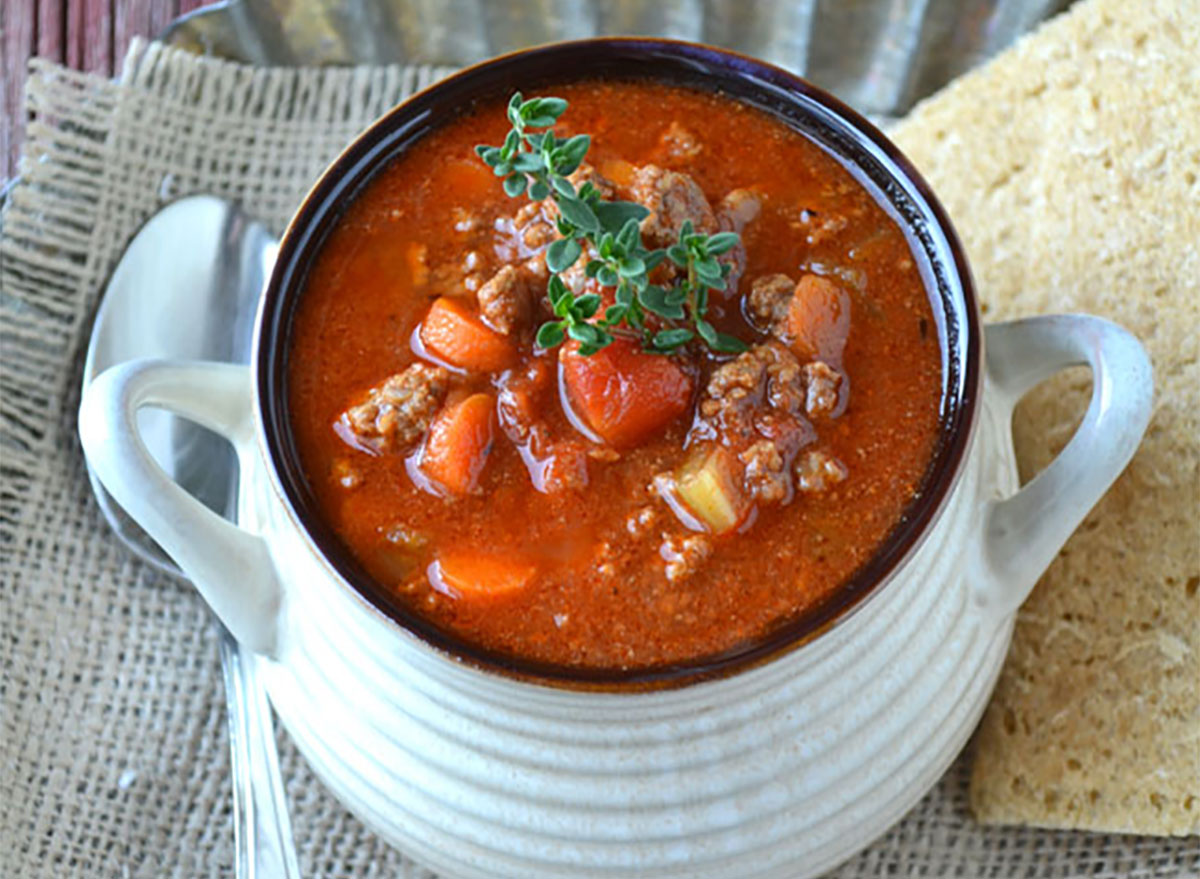 hamburger soup in mini pot