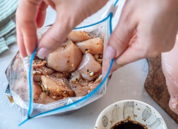 Marinating chicken in a soy sesame sauce
