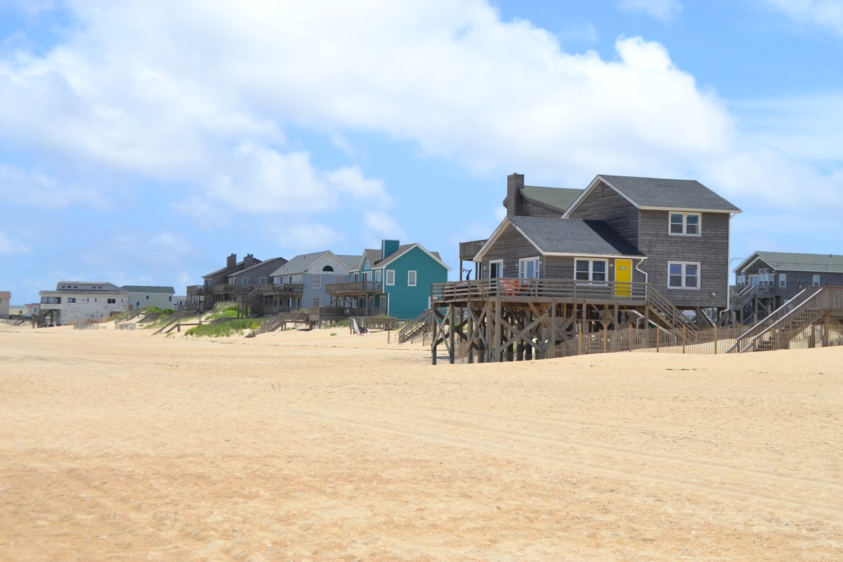 beachfront properties along the shore of Kill Devil Hills in the Outer Banks of North Carolina