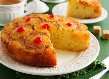 pineapple upside down cake with slice