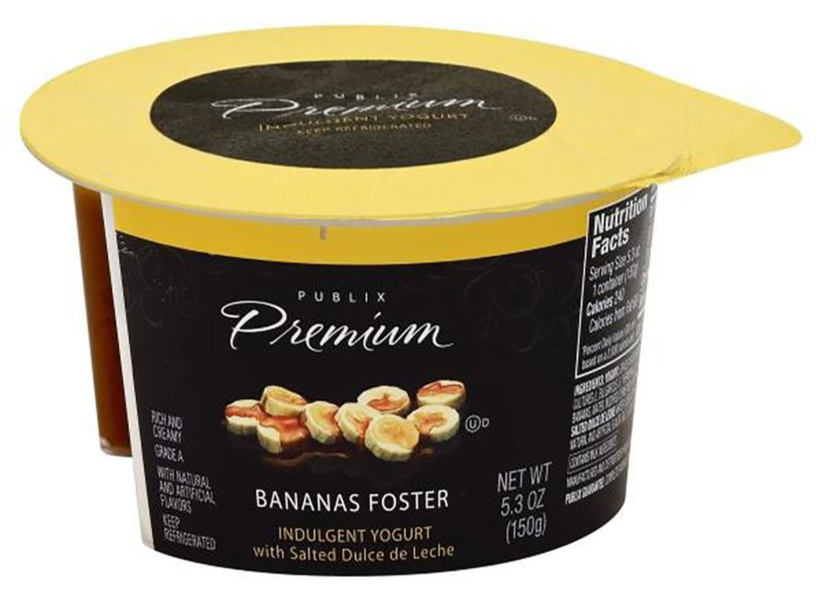 container of publix bananas foster yogurt