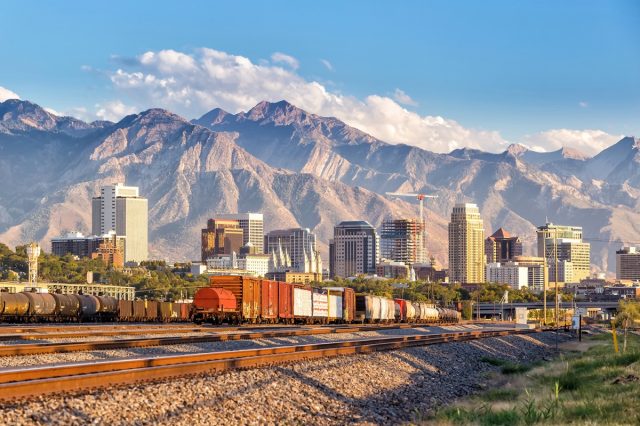 Downtown Salt Lake City skyline Utah in USA.