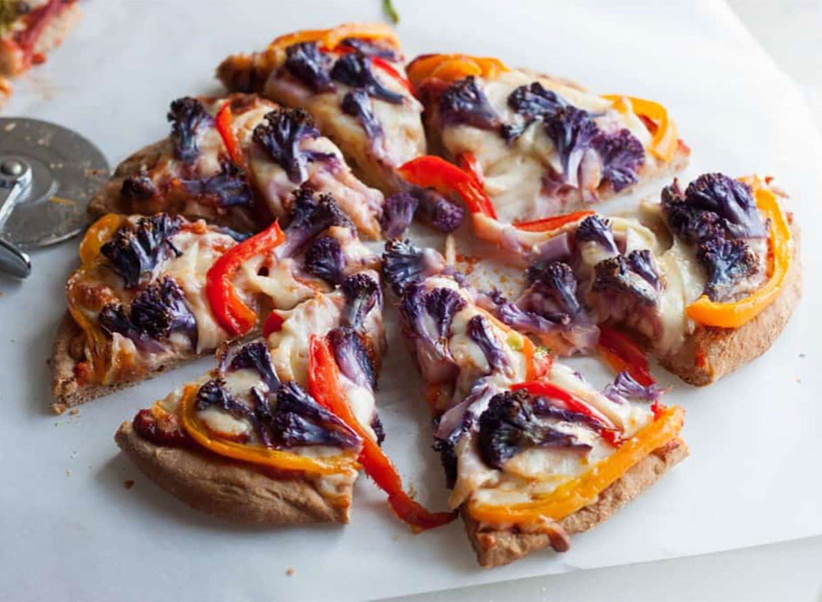 whole wheat pizza slices topped with bell peppers