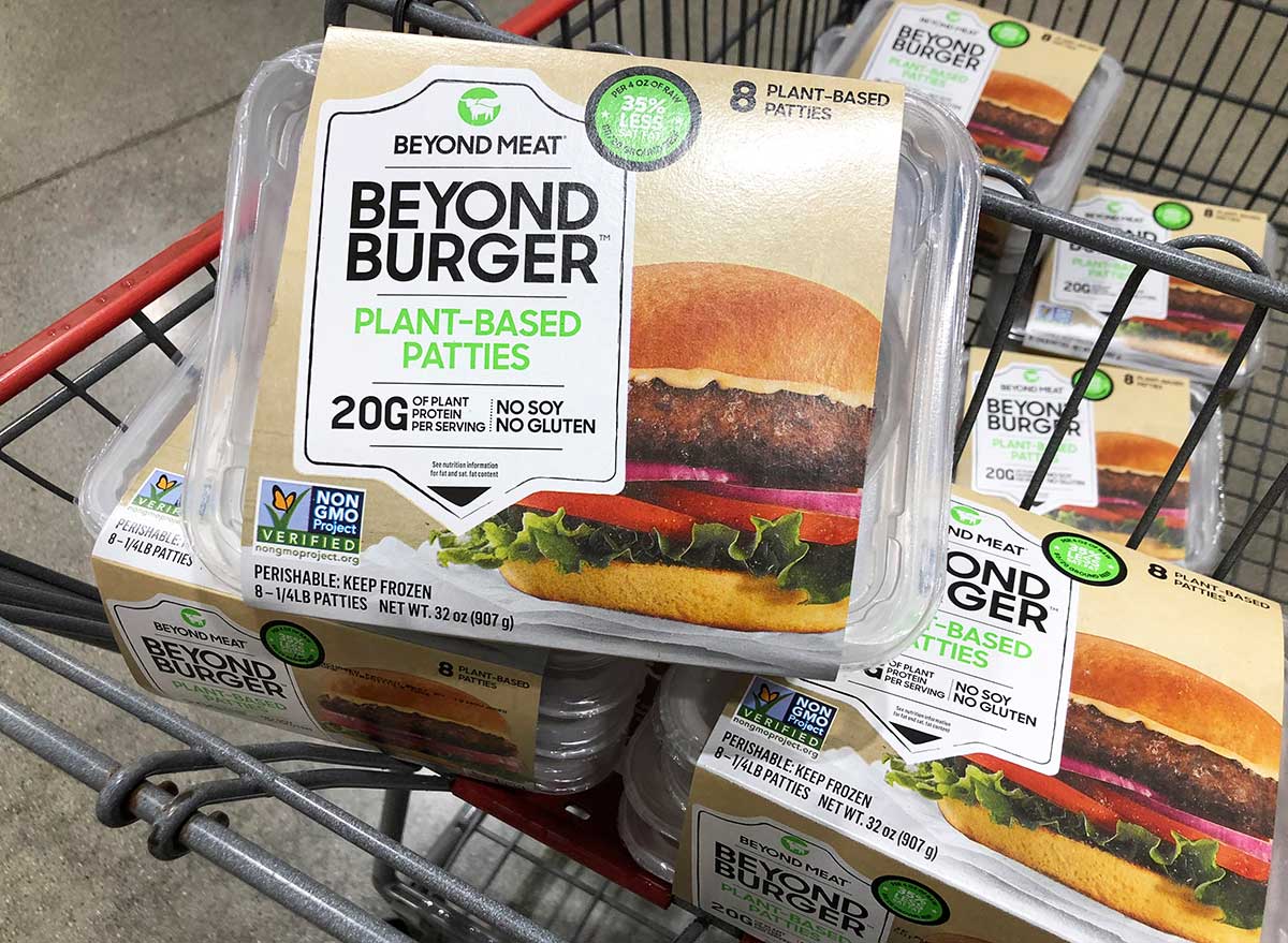 beyond burger packs in grocery store cart