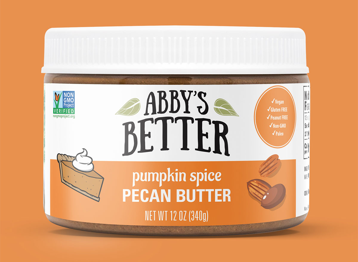 container of abbys better pumpkin spice pecan butter