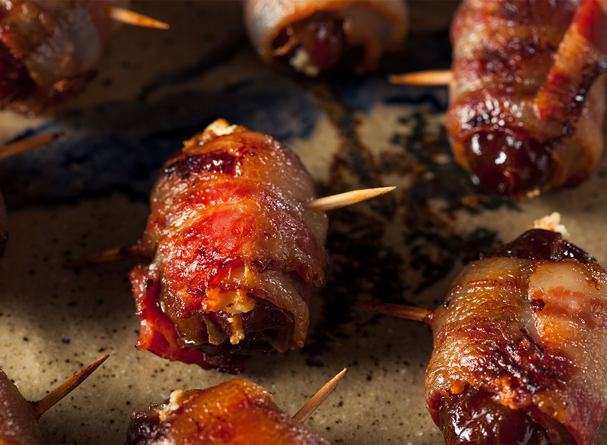 bacon wrapped dates with toothpicks