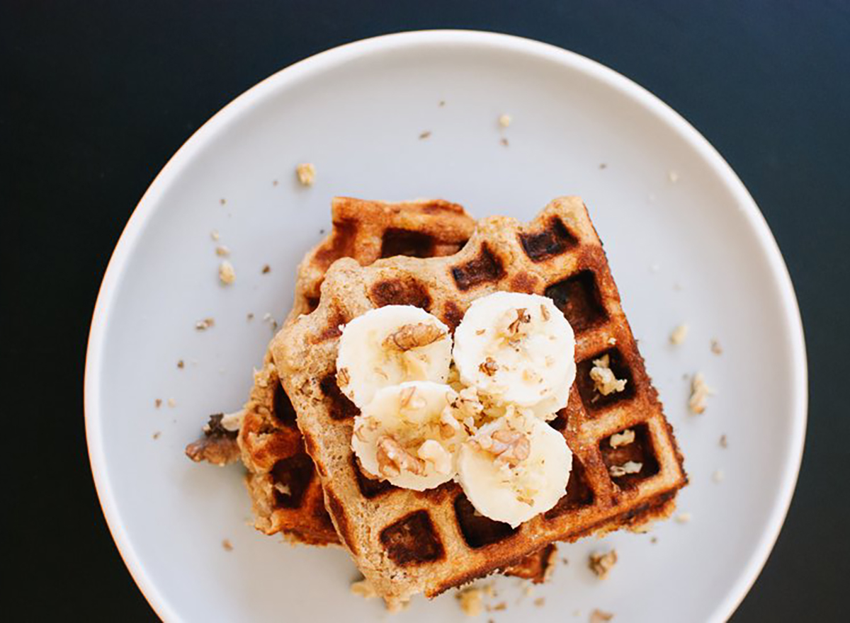 banana nut waffles on a plate