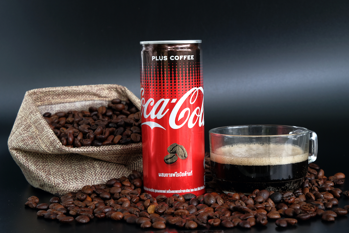 coca cola with coffee can with coffee beans
