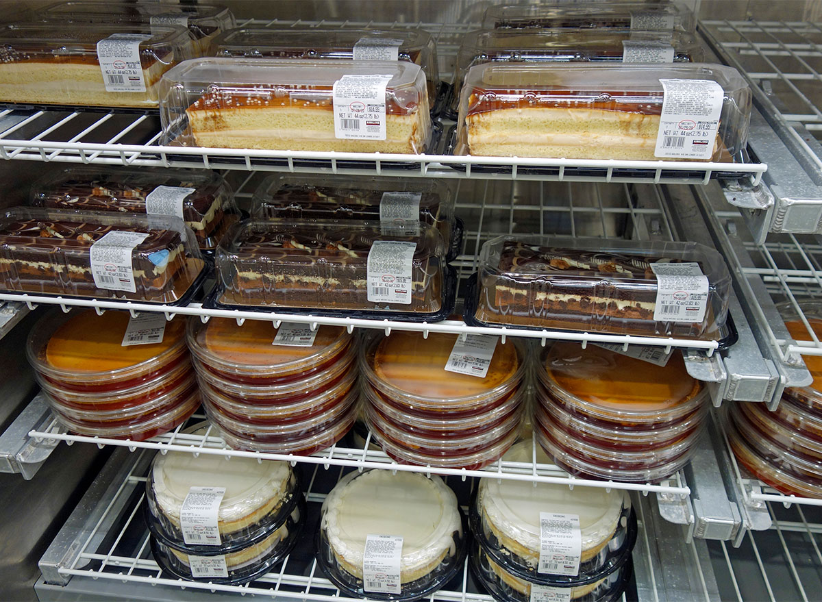 shelves of costco cakes