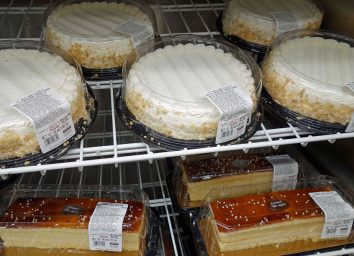 cakes on shelves at costco bakery