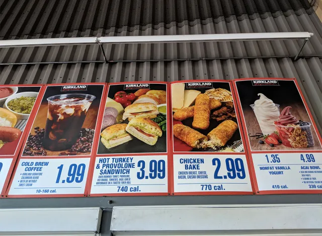 menu signs at the costco food court