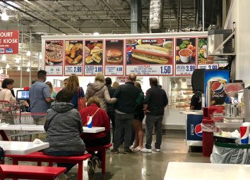 costco food court signs and seating