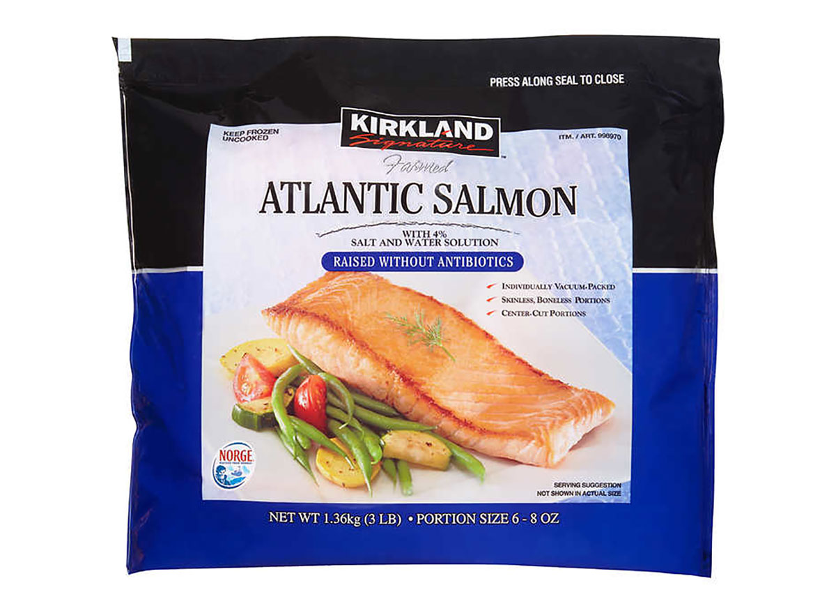 bag of costco kirkland signature frozen salmon