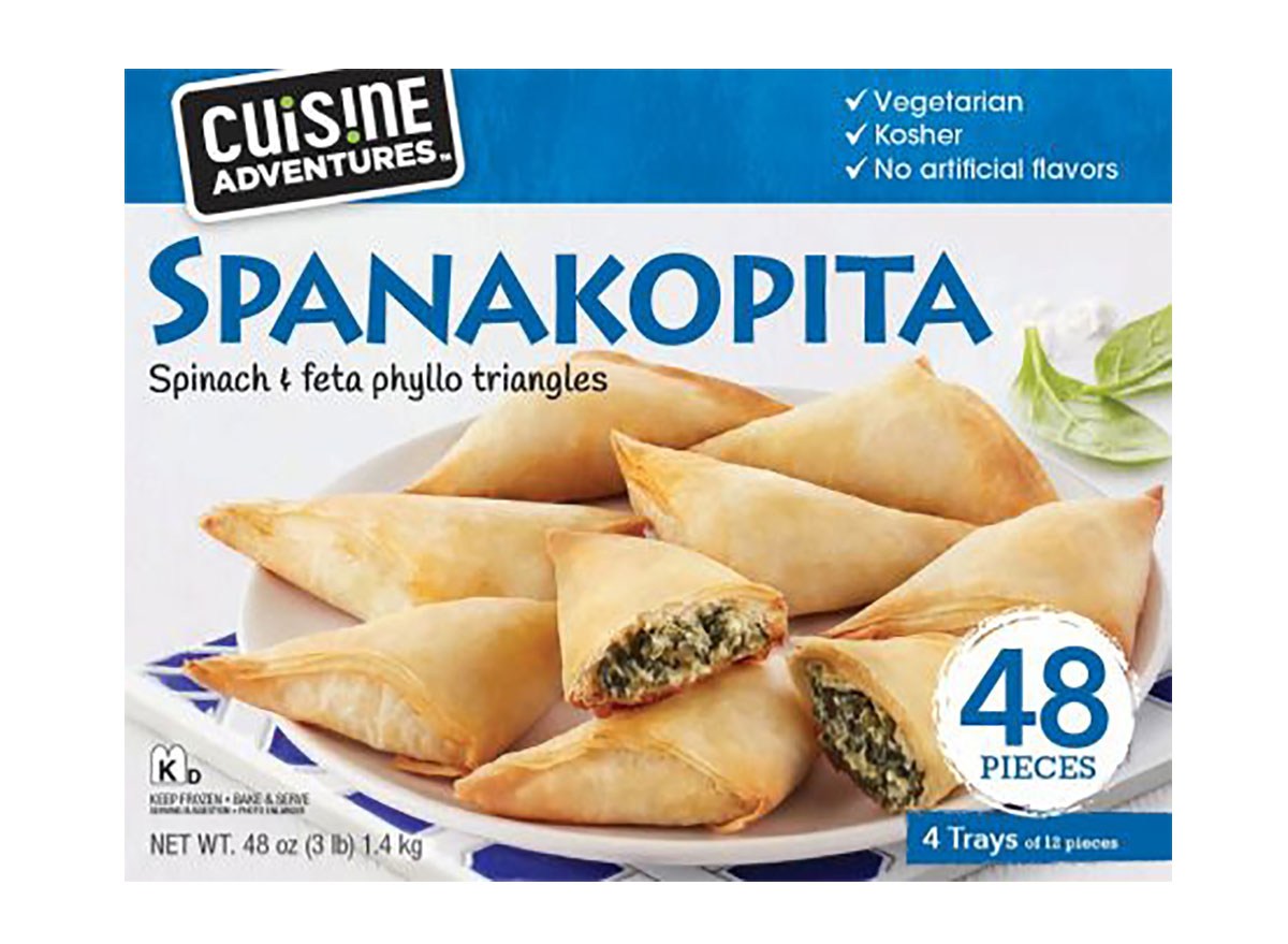 box of frozen cuisine adventures spanakopita
